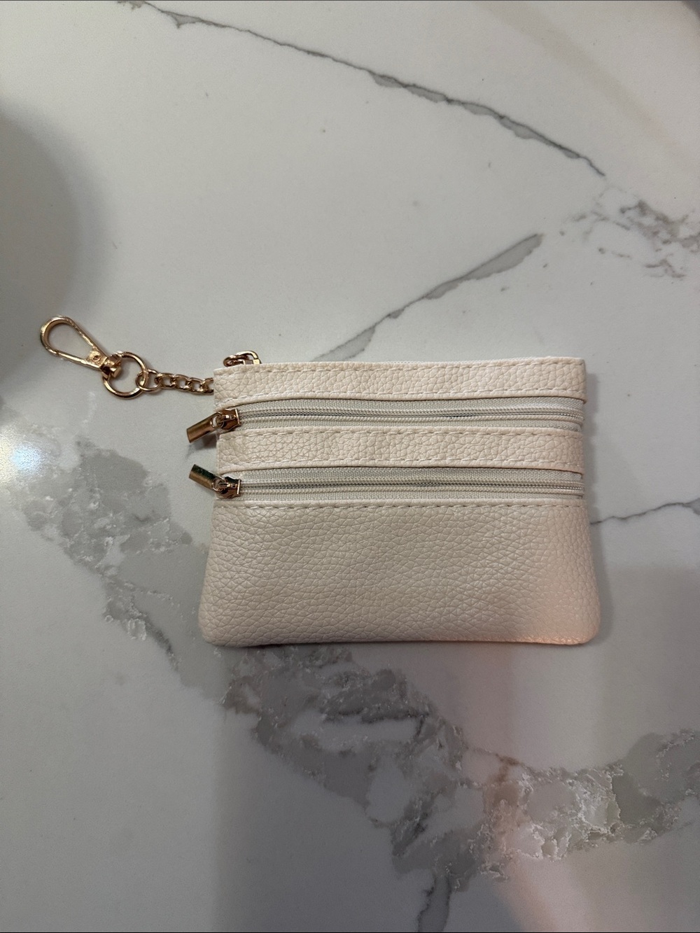 Cream Double-Zip Keyring Pouch